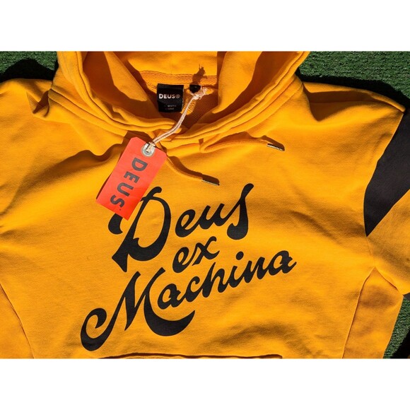 Deus Ex Machina Motorcycle Brooks Stripe Butterscotch Yellow Hoodie Small NWT - Picture 2 of 12